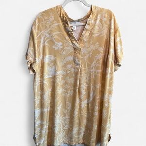 H&M Yellow Tropical Short Sleeve V-Neck Dress (Large)